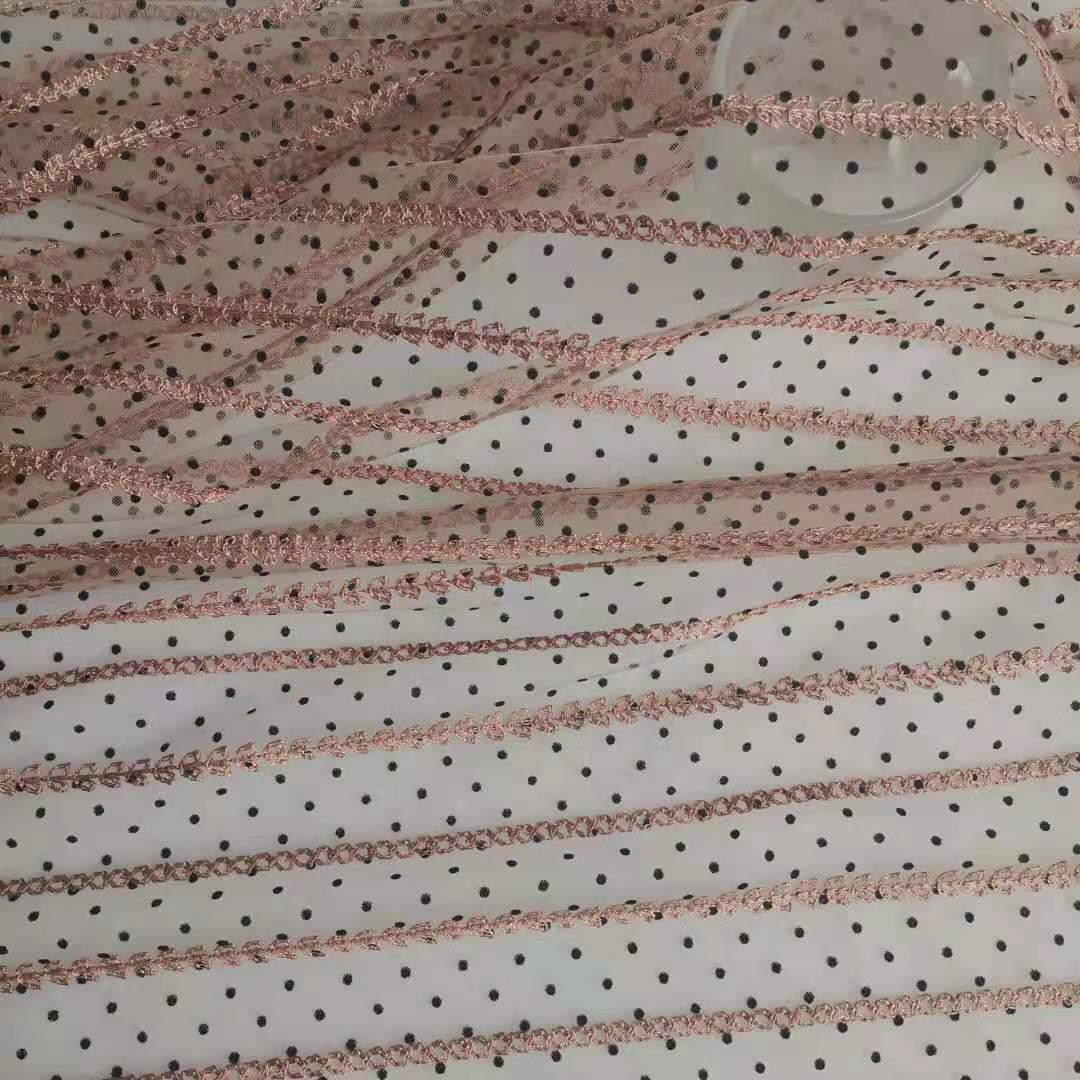 【厂家直销】新款好品质特美网光明点植绒精致花纹竖条钩花 现货