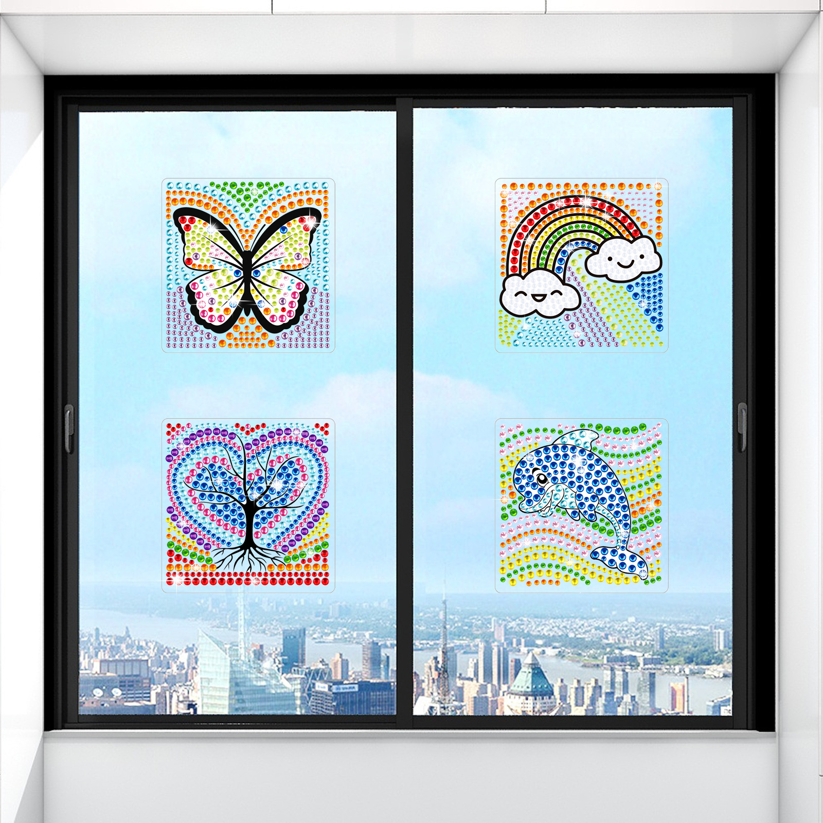 Los mejores dibujos animados arco iris mariposa delfín dibujo de diamantes pegatinas DIY pegatinas de mampostería para niños hechos a mano cristal brillante diamante