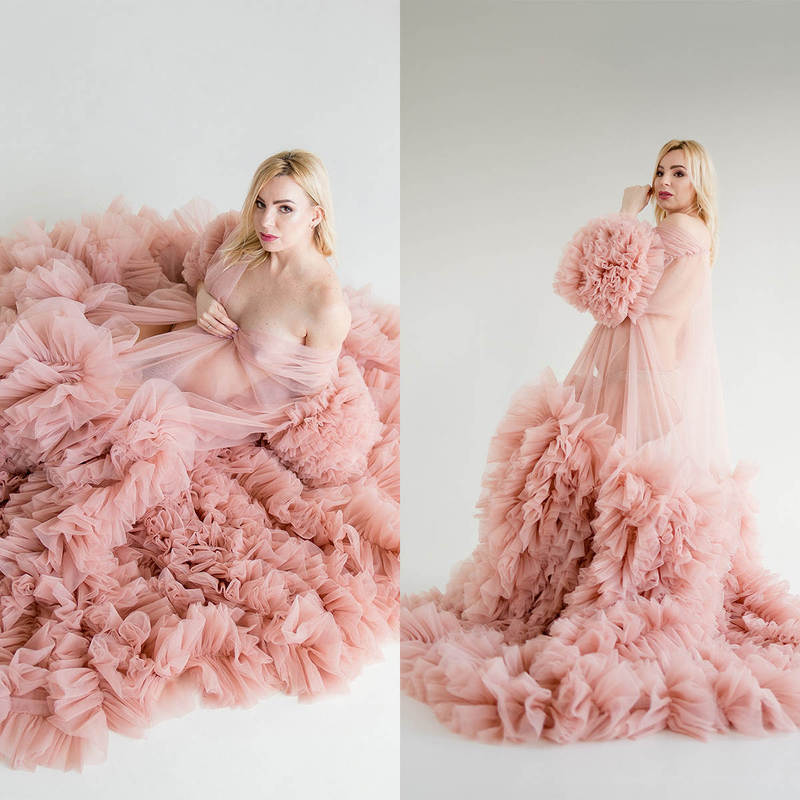 Cross-border Hot-selling Mesh Morning Gown Dress Women's Pregnant Women's Photo Clothing Long Trailing Show Performance Poncho Dress