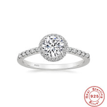 1.25克拉S925纯银戒指圆形光环CZ订婚戒指女士立方氧化锆结婚戒指