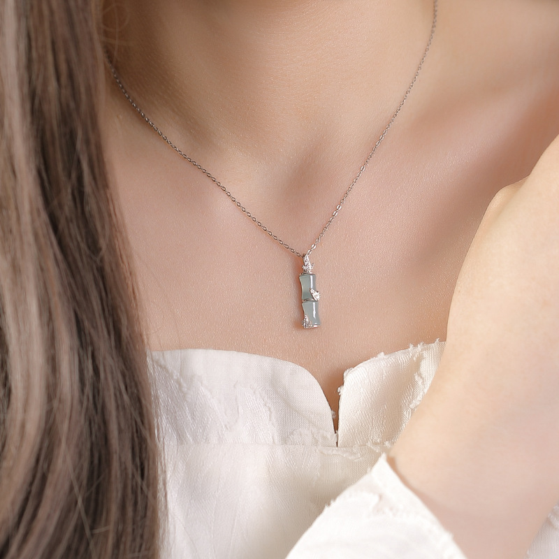 Mặt dây chuyền bạc S925 hình lá tre phong cách cổ điển Trung Hoa — Mặt dây chuyền đơn (không bao gồm dây chuyền)