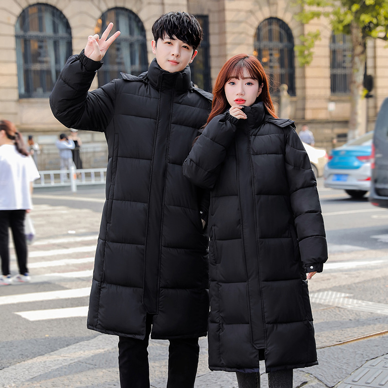 Long Hooded Puffer Coat For Couples – Oversized Winter Jacket With High-Density Padding (Black/White)_ecoleips.com