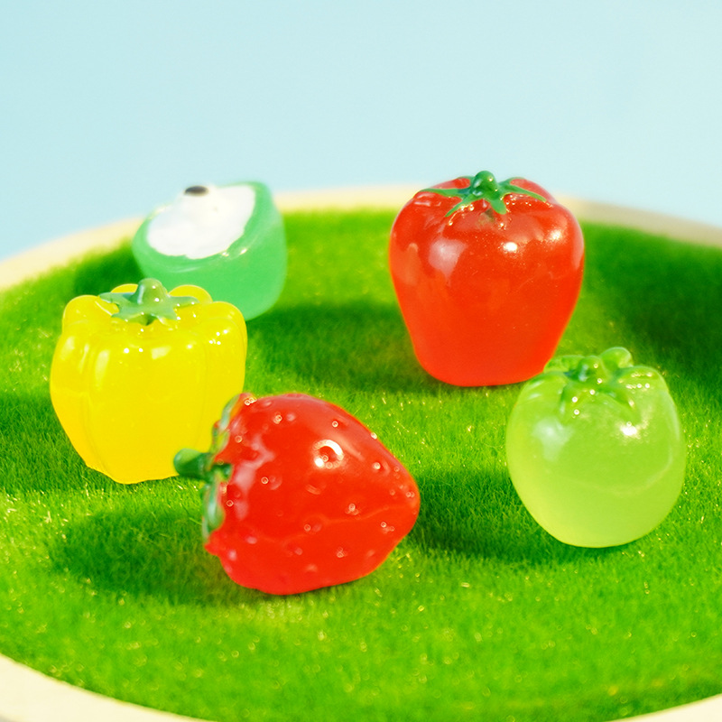 Fruit fresa modelo de uva simulación mini mini comida en miniatura resina luminosa bricolaje hecho a mano decoración de vegetales adornos