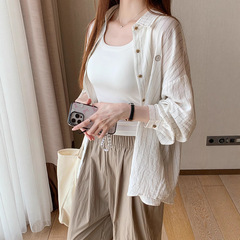 亚麻防晒衬衫女外搭罩衫2025夏季新款宽松空调服开衫上衣轻薄外套