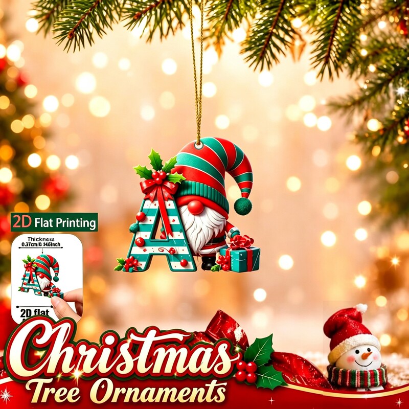 Cross-border bestseller: 2D flat acrylic new Christmas gnome with 26 letters, car hanging ornament, decoration gift