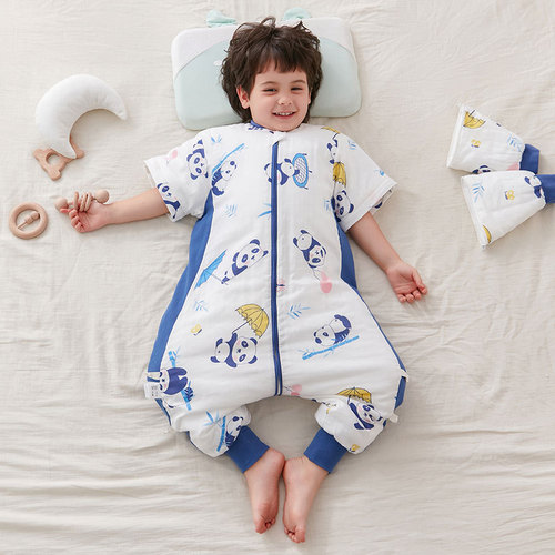 Baby gauze quilted split-leg sleeping bag pure cotton gauze baby nightgown baby air-conditioned room belly protection anti-kick quilt artifact