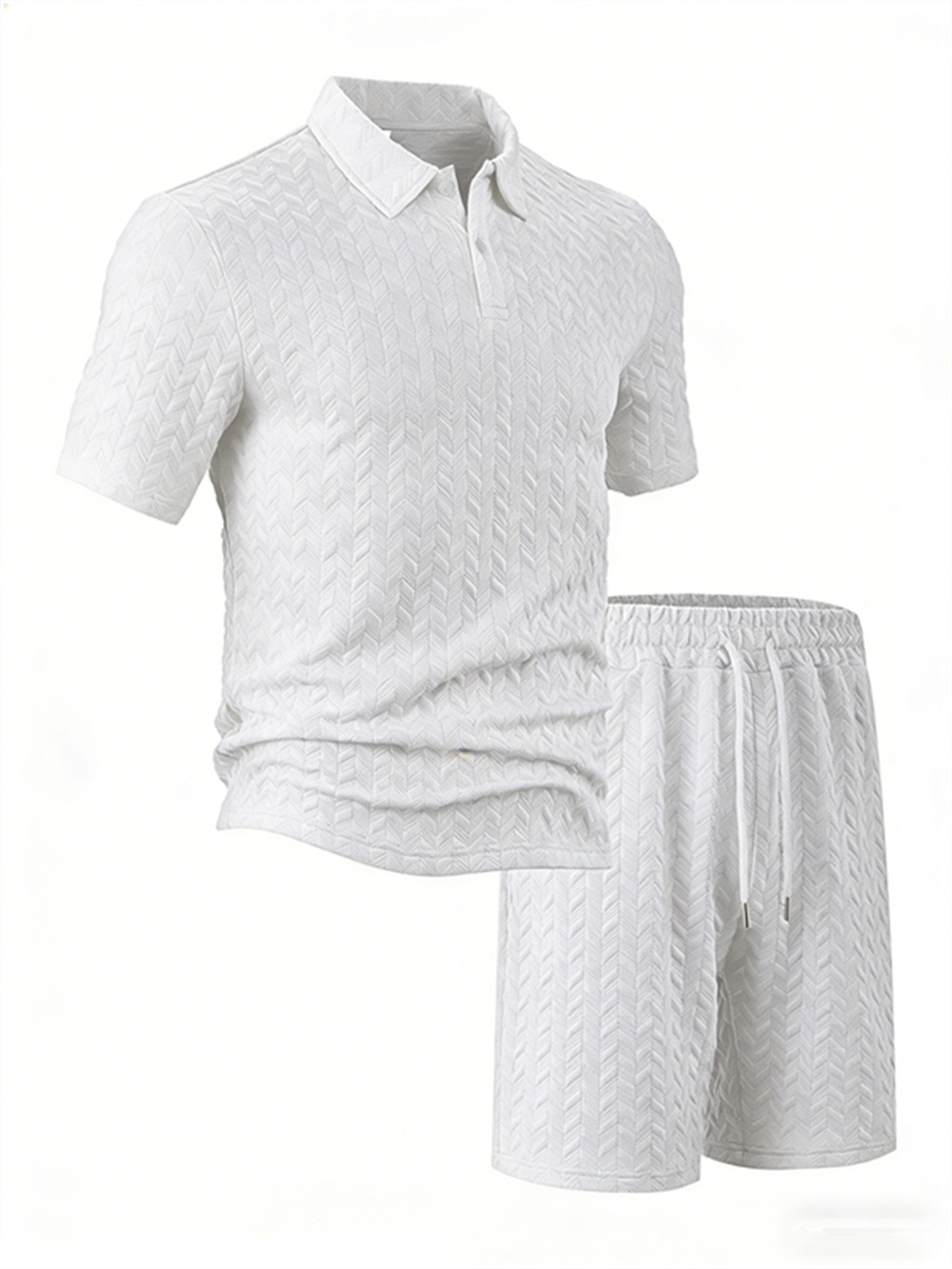 Men's Short Sleeve Polo Shirt Set Jacquard Design Comfort Fit Casual Summer Wear Breathable Polyester Fabric_viptrois.com