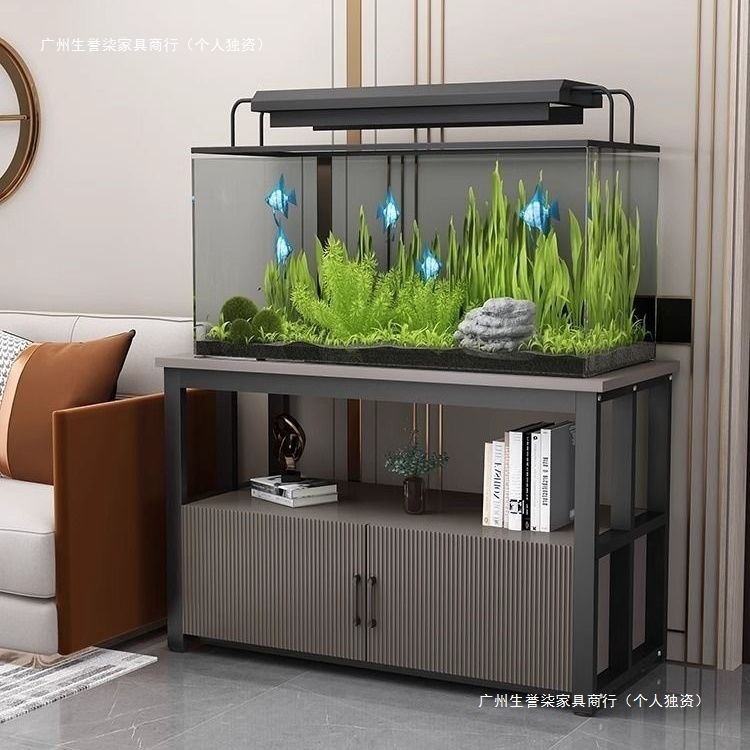 Fish Tank Rack Living Room Household Double-Layer Steel Wood Base Cabinet Living Room Metal Iron Floor-Standing Fish Tank Table Load-Bearing Base