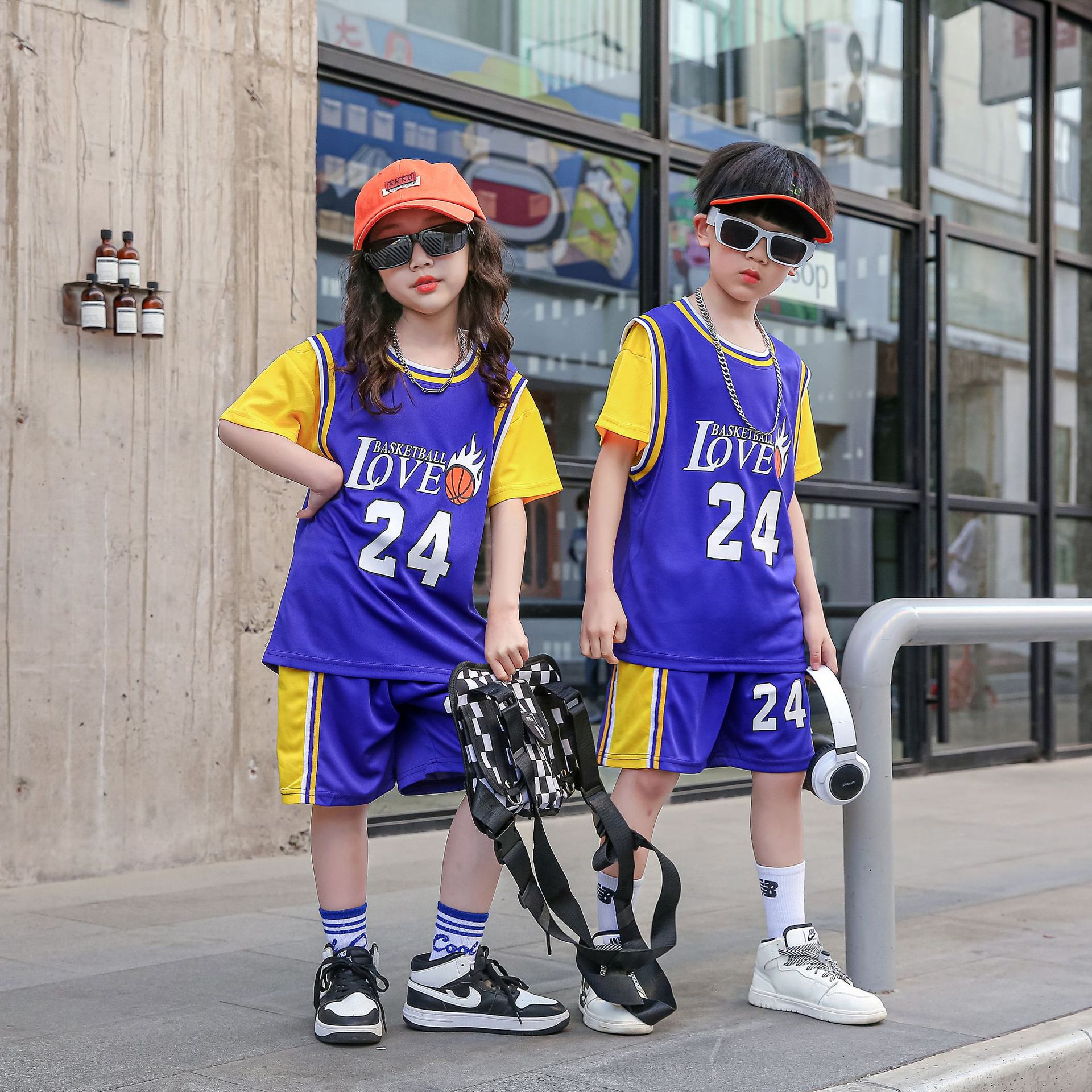 Girls Short-Sleeved Basketball Uniform Suit Girls Fake Two-Piece T-Shirt Game Training Uniform Kidsren's Jersey Basketball Men's Class Uniform
