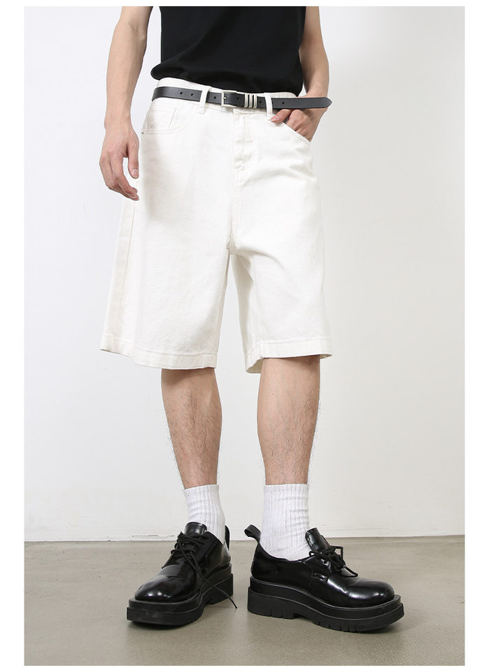 Quần short nam denim họa tiết rằn ri phong cách công sở đi biển — Màu trắng, Màu đen, Màu đất gỉ sét, Ngụy trang màu mơ chi tiết 24