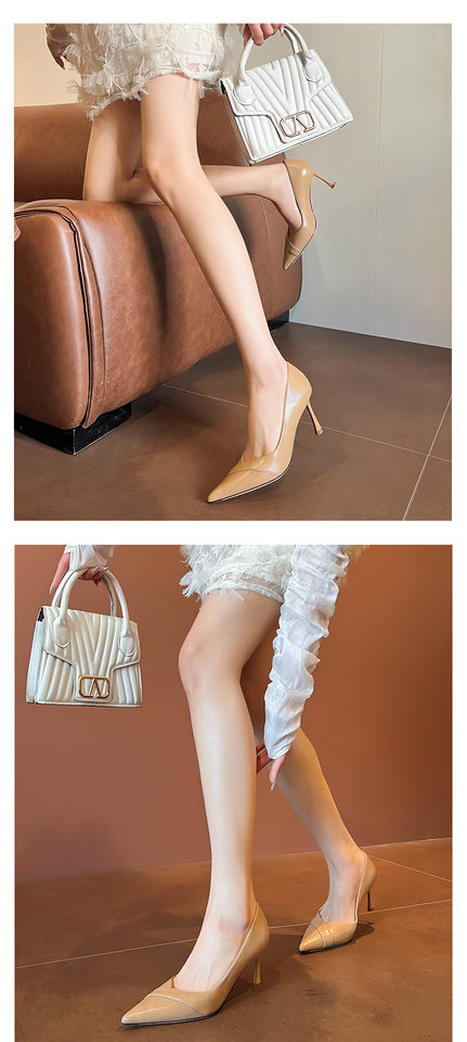 Giày cao gót nữ mũi nhọn gót nhọn 6–8 cm phong cách tối giản công sở — Màu kaki, Màu trắng be, Màu đen chi tiết 10