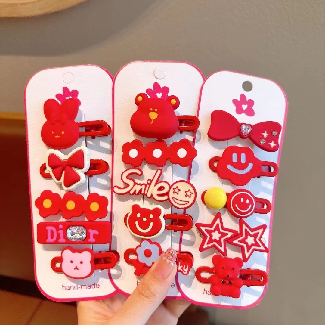 Nuevo Año Nuevo de niña horquilla 5 piezas conjunto festivo Año Nuevo horquilla arco accesorios para el cabello de niña clip de personalidad de niña