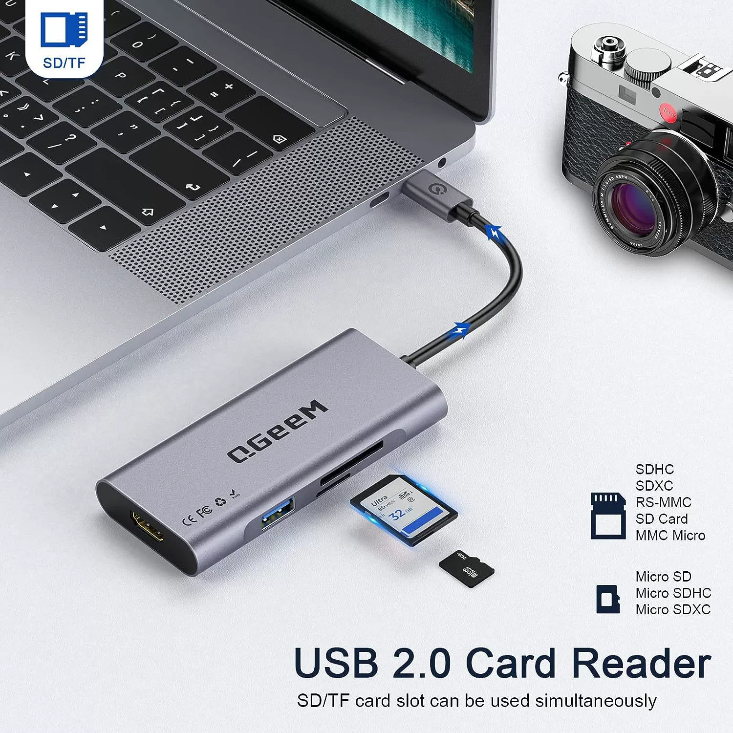 QGeeM 7 -in -1 multi -function TYPEC expansion dock USB3.0 hub HUB expand HDMI card reader