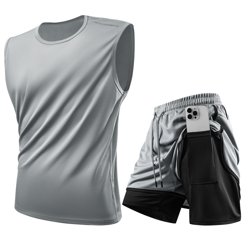 Trajes deportivos casuales transfronterizos de verano chaleco grande hombre falso de dos pantalones cortos deportivos sueltos trajes de tamaño europeo image 11