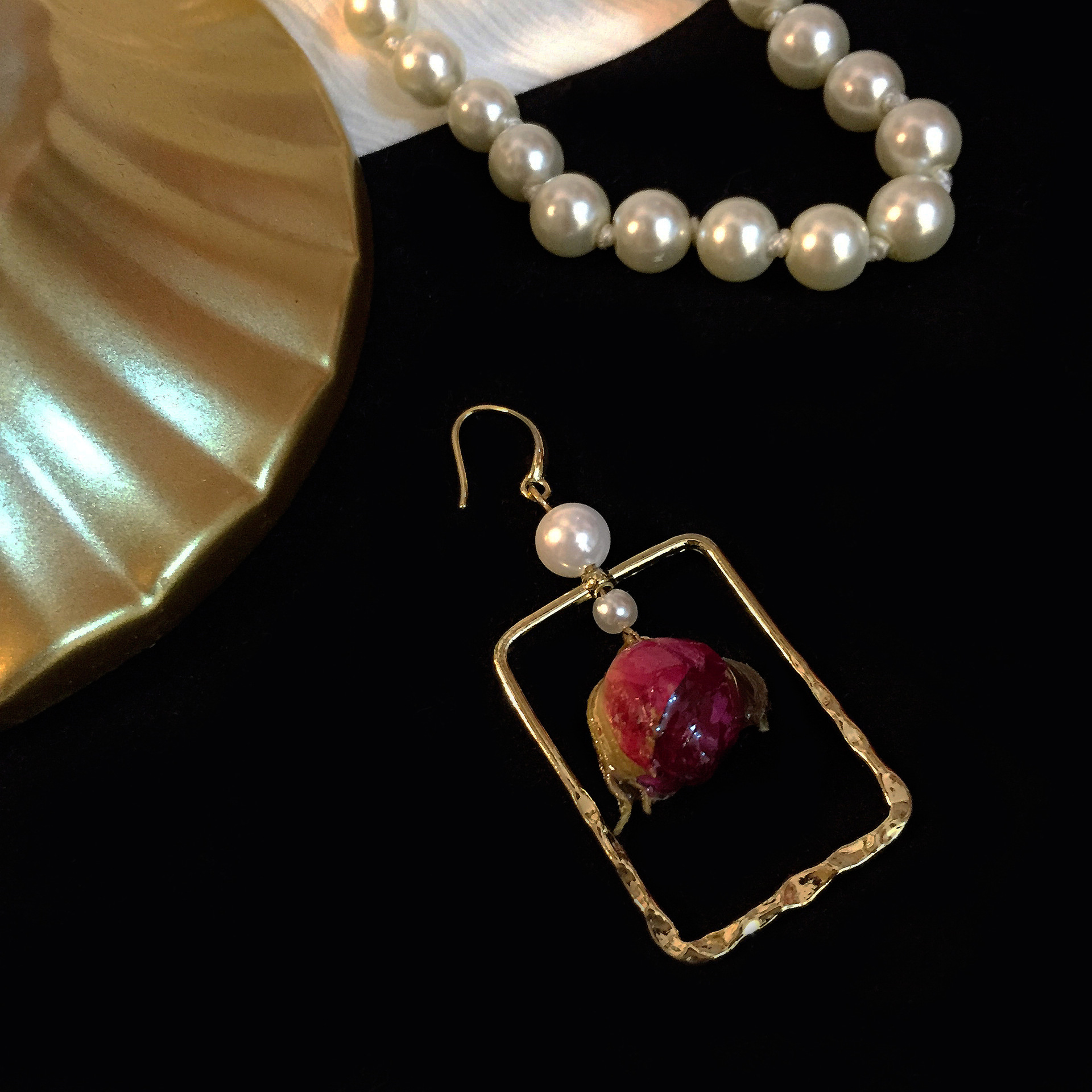 创意新款画框玫瑰耳环 欧美时尚小众女士耳饰韩版设计感耳坠跨境|ms