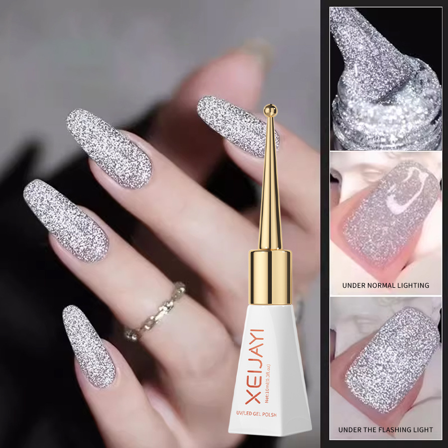 Esmalte de Uñas en Gel con Brillo Plateado Secado, Capa de Sellado y Refuerzo para Salón de Uñas