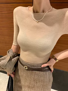 沐钧服装厂/26新款扬子可机洗羊毛一字领针织衫薄款上衣