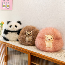 正版动物熊猫球球抱枕靠垫炸毛玩偶毛绒玩具刺猬公仔生日礼物批发