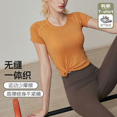 瑜伽服女春夏2024款高級感無縫專業跑步健身運動上衣普拉提訓練服