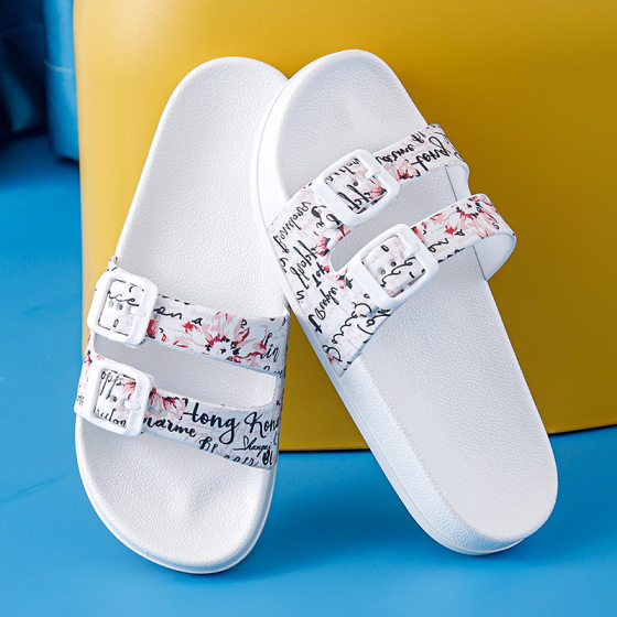 2022 New Women's Summer Simple Fashion Button Double Belt Indoor and Outdoor Wear Thick Bottom Non-Slip Sandals for Home