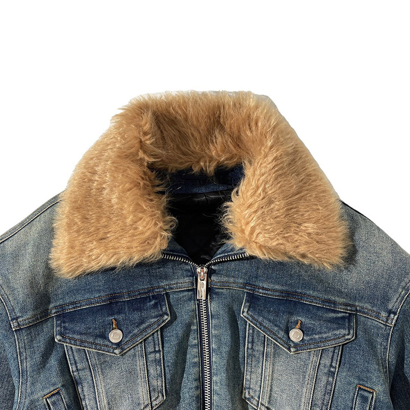 Damenbekleidung Temperament Retro Reißverschluss Kurzjacke für Damen Winter neuer Stil abnehmbarer Pelzkragen vielseitige Baumwolle_voghion.com