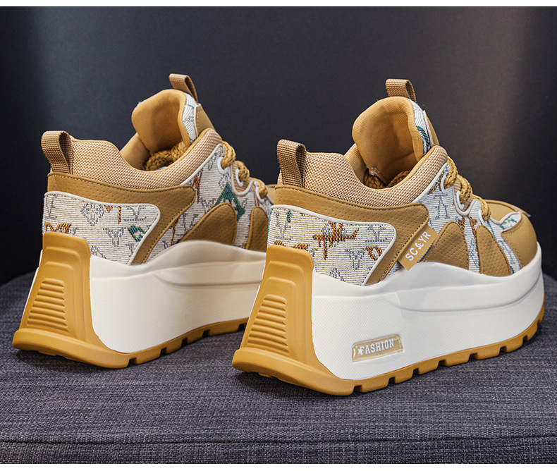 Giày sneaker nữ đế dày phong cách retro, tăng chiều cao — Be 5033, Vàng 5033 chi tiết 14