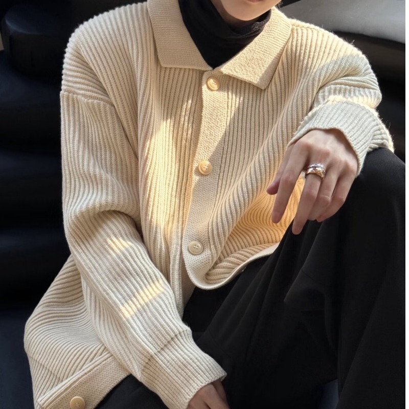 Lapel Long-Sleeved Knitted Cardigan Men's 2025 Autumn and Winter New Japanese Style Retro Soft Waxy Versatile Short Sweater Jacket