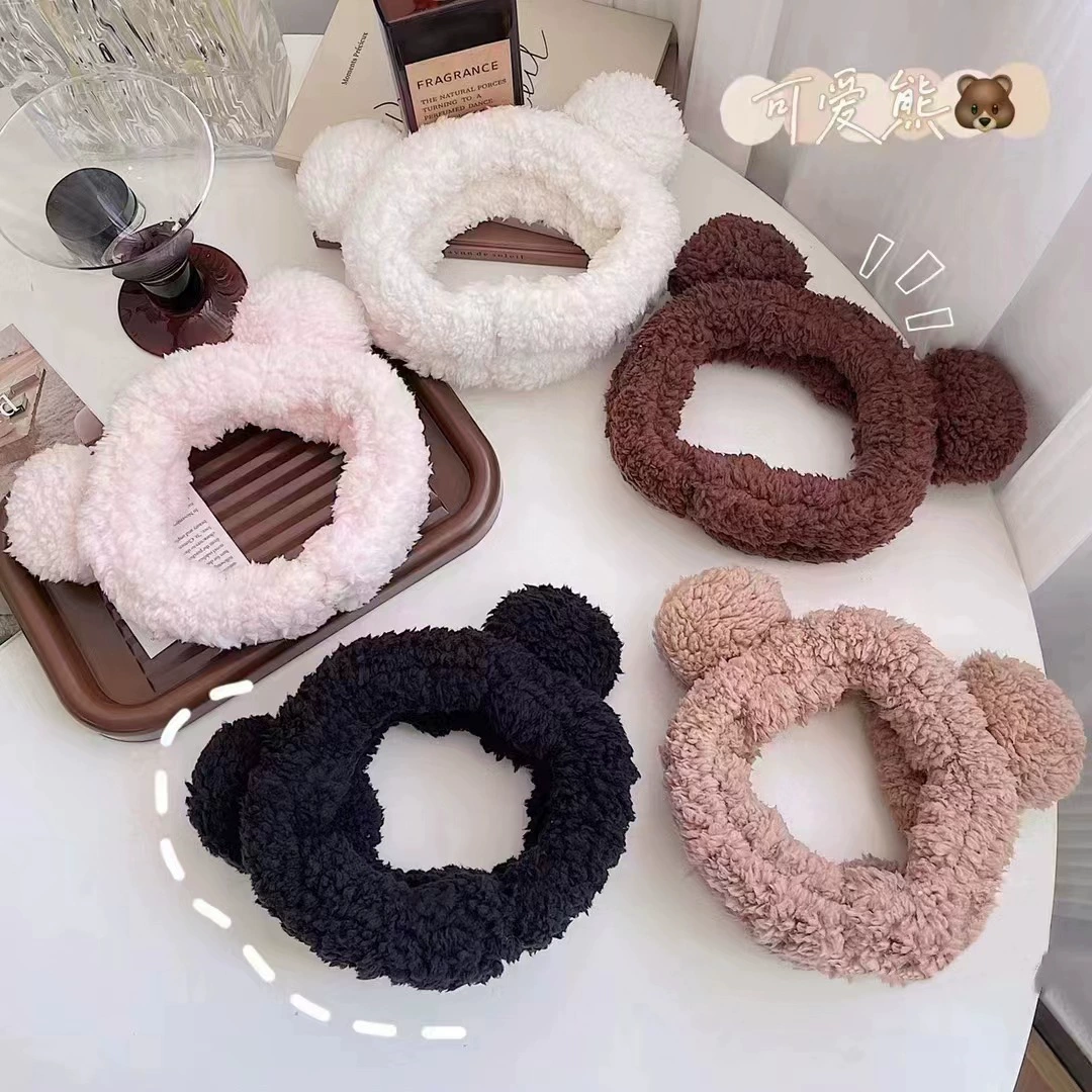 Милый медведь ушей плюшевый пояс для мытья волос женский осенне-зимний маска специальная сетка красный широкий ободок для волос женский головной убор