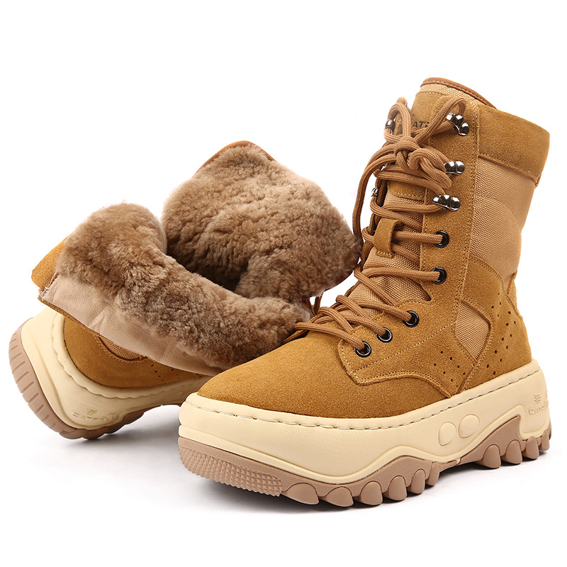 Herrskor Northeast Snökängor Vinter Damstövlar Äkta Läder och Päls Ull Varm Tjock Botten Halkfri Martinstövlar Plus Sammet_voghion.com