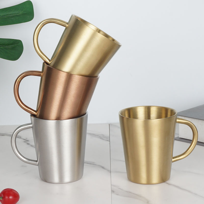304 de acero inoxidable de estilo coreano taza de agua de doble capa taza con mango anti-escaldado taza de café taza de leche taza del hogar