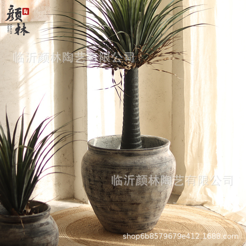 Arte gris maceta de cemento retrógrado gran maceta tequila azul flor de arroz interior sala de estar decoración de hotel maceta verde