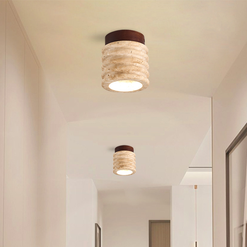 Customized Japanese Wabi-Sabi Style Yellow Travertine Small Ceiling Lamp Cream Style Bedroom Entrance Balcony Corridor Stair Aisle Light