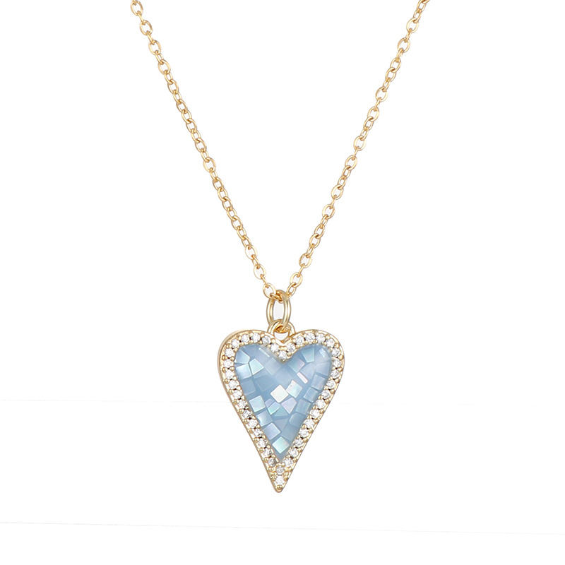 Simple Style Heart Shape Copper Enamel Zircon Pendant Necklace 1 Piece