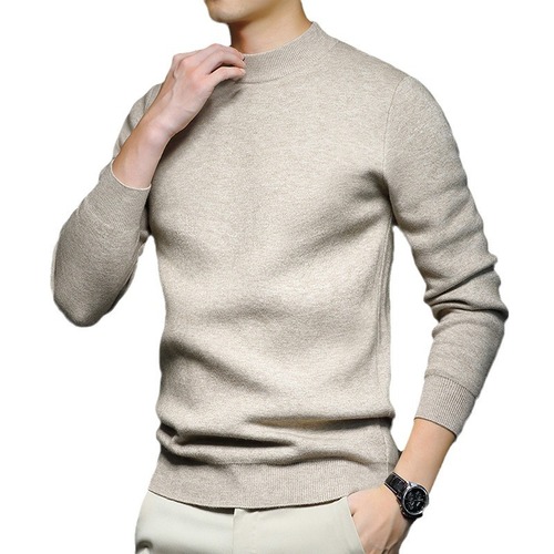 New Autumn and Winter Men's Sweater Solid Color Anti-Pilling Refined Wool Knit Long-Sleeved Half-Neck Sweater Men's Clothing