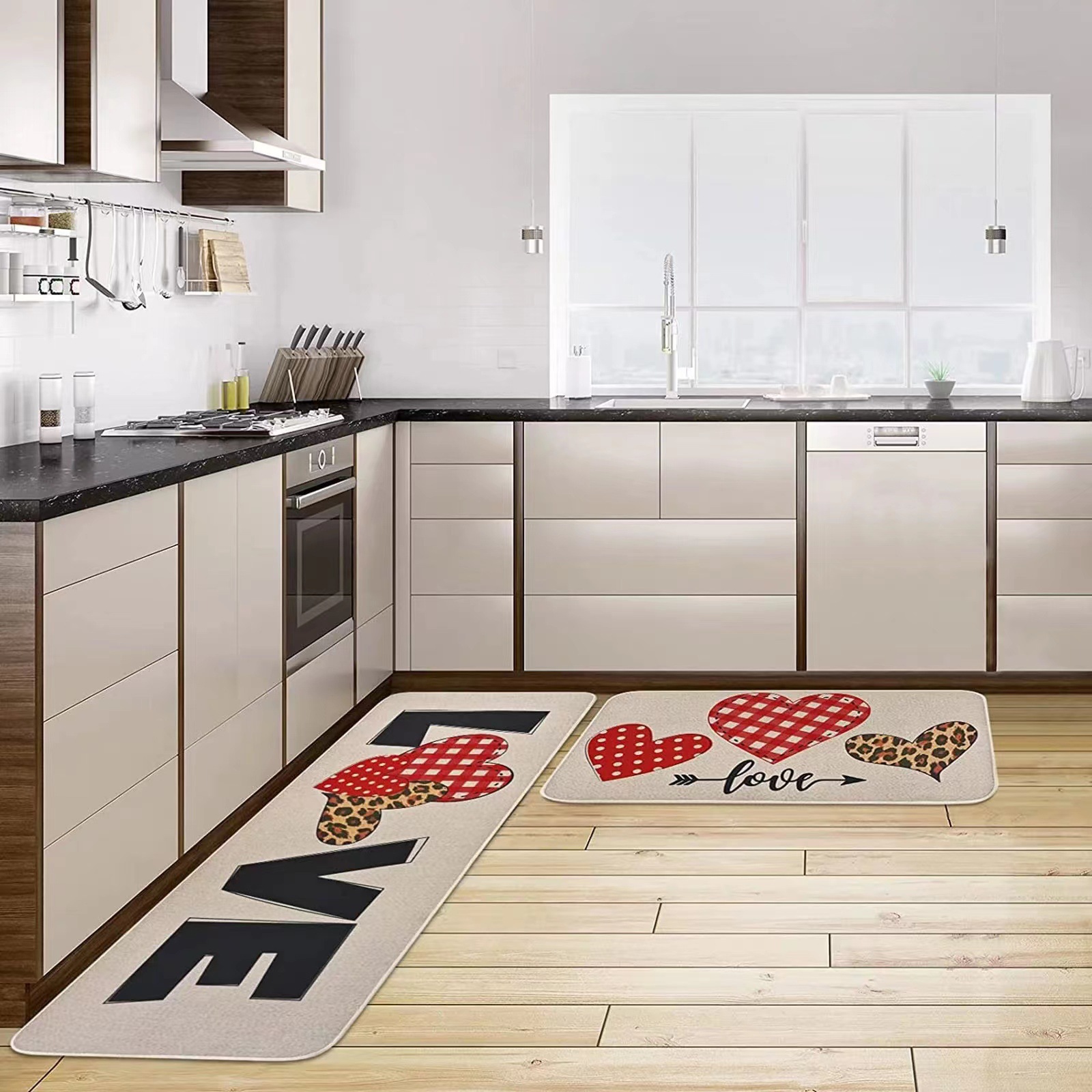 Valentine Red Heart Kitchen Mat And Decorative Floor Doormat_voghion.com