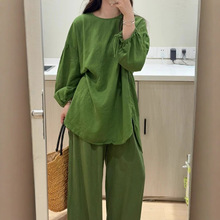 双面穿天丝亚麻圆领文艺宽松纯色百搭小衫气质休闲新款衬衫女