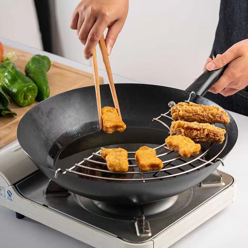 Rejilla semicircular para drenar aceite, vaporera, sartén Yukihira, rejilla de vapor de acero inoxidable, rejilla para filtrar aceite en el borde de la olla, rejilla para drenar aceite, separador de aceite para sartén.