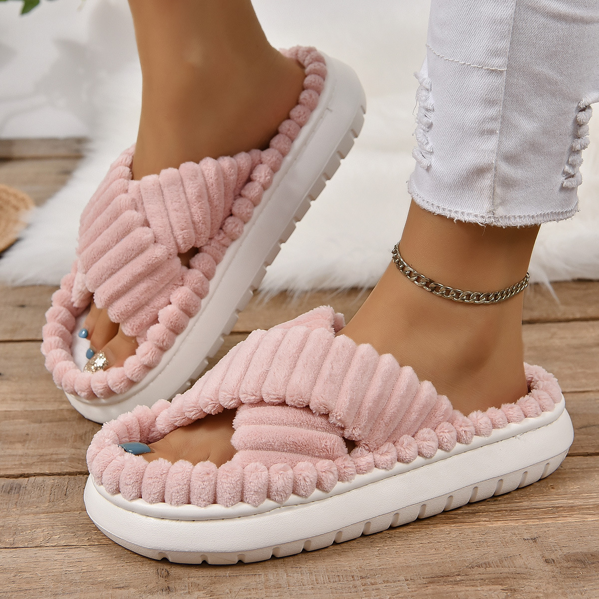 winter women's casual comfortable solid color slippers platform
