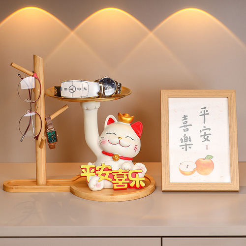 Creative peace and joy Lucky Cat home furnishings Cartoon Lucky Cat Tray Porch Shelves Storage Decorations