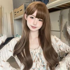 Cheng Ming Human Hair Wigs Women Honey Blonde Long Wavy Hair Breathable Summer Fashion Air Bangs Full Head Cover Wigs