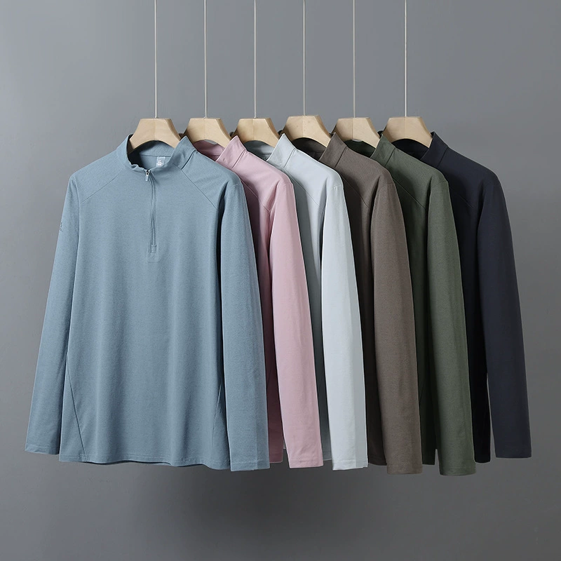 Весенние и осенние пары спортивные футболки с длинными рукавами и нижним дном мужские воротник с половинной застежкой-молнией спортивный свитер повседневный Polo нижняя рубашка