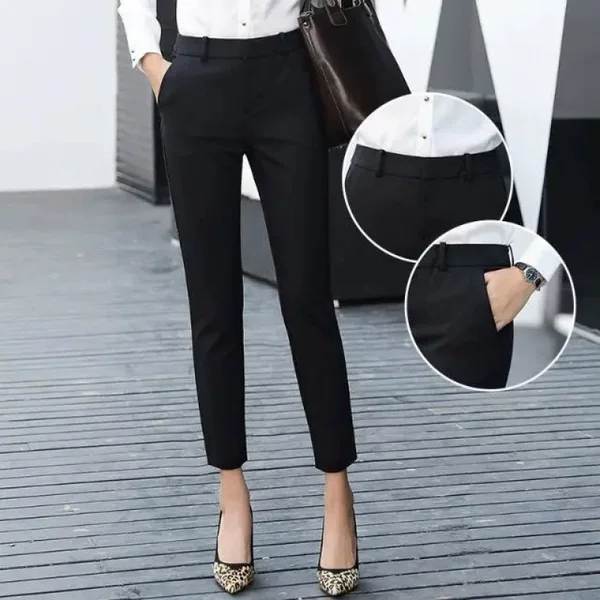 Women's High-Waisted Cropped Straight-Leg Slim Casual Pants Korean Style Professional Black Dress Pants for Spring, Autumn, and Summer Thin Version