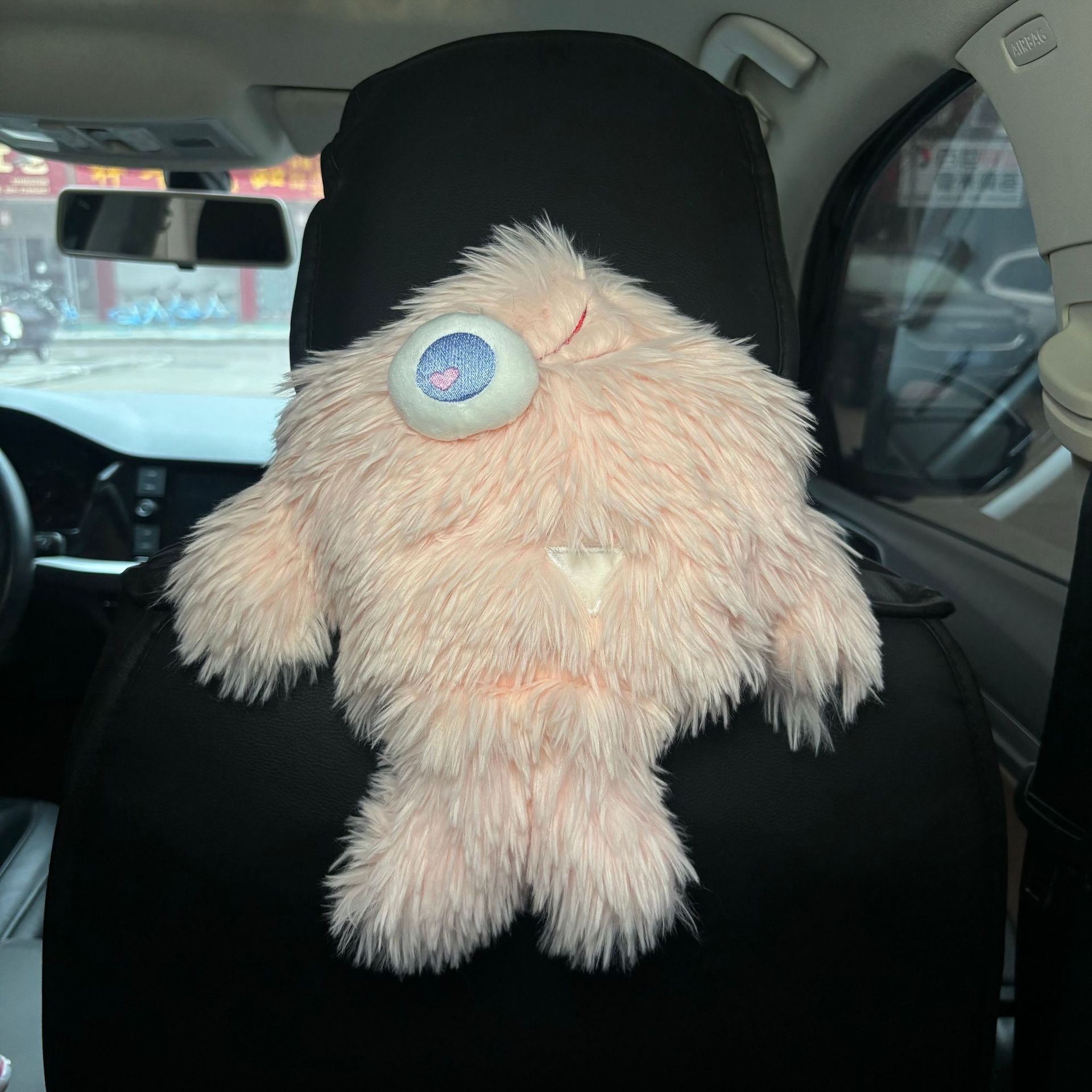 Car tissue box/set — Che Zai Zhi Jin He Gua Shi Funny Car Tissue Box - pink-one-eyed-monster-plush-tissue-box