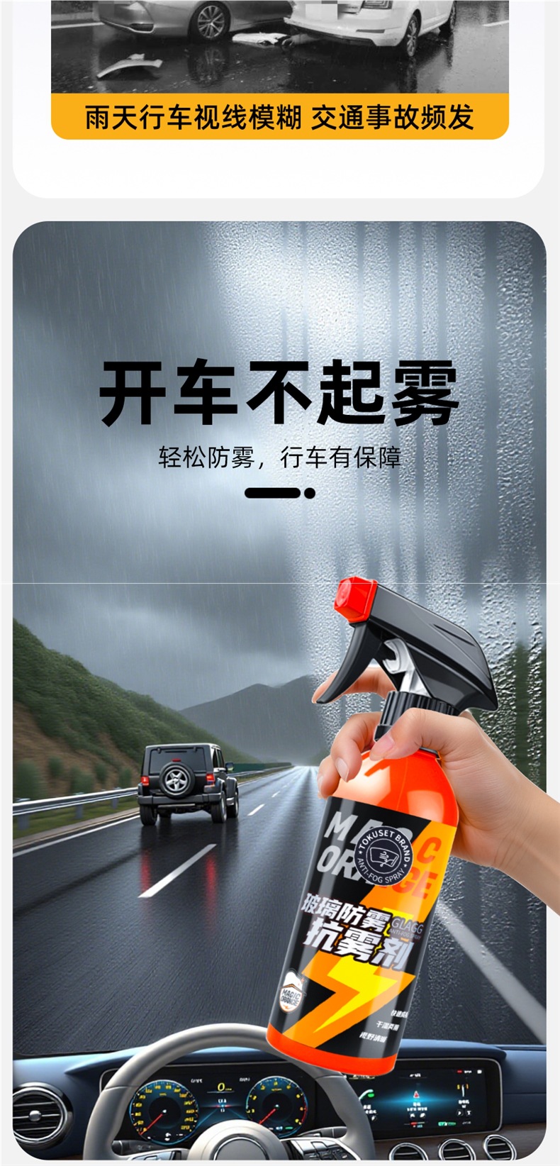 Glass Anti-Fog Agent, Car Front Windshield Defogging and Rain-Proof Spray, Long-Lasting Winter Anti-Fogging Artifact for the Car Interior