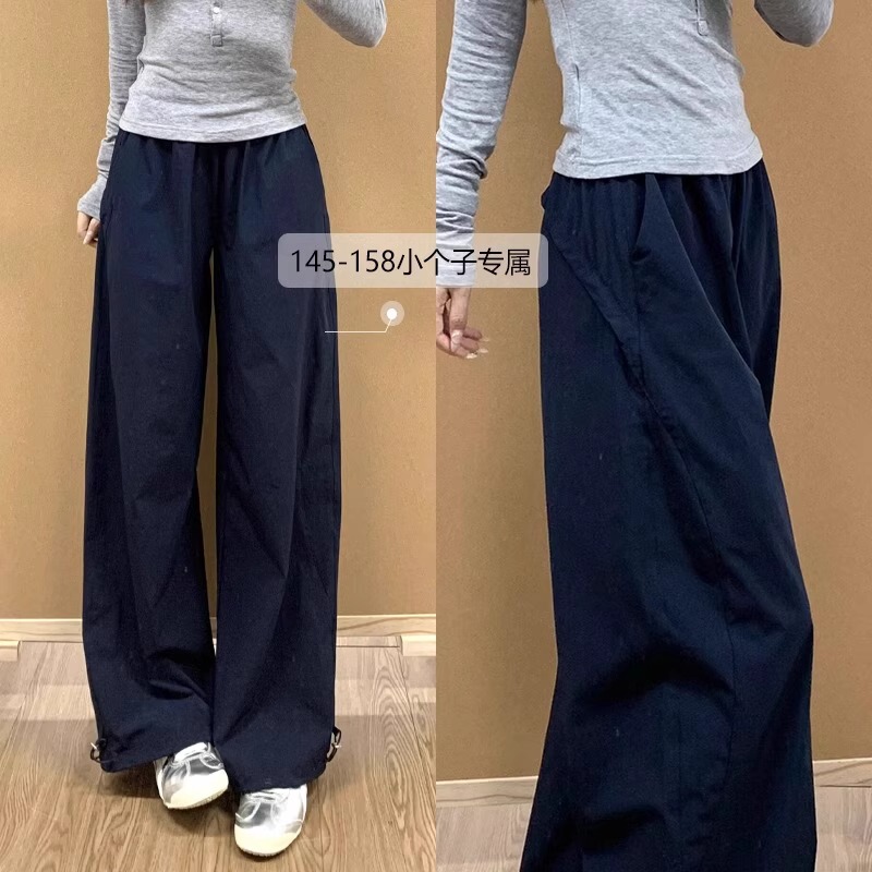 navy blue overalls women's summer new high waist drape slim wide leg pants small casual wind straight pants
