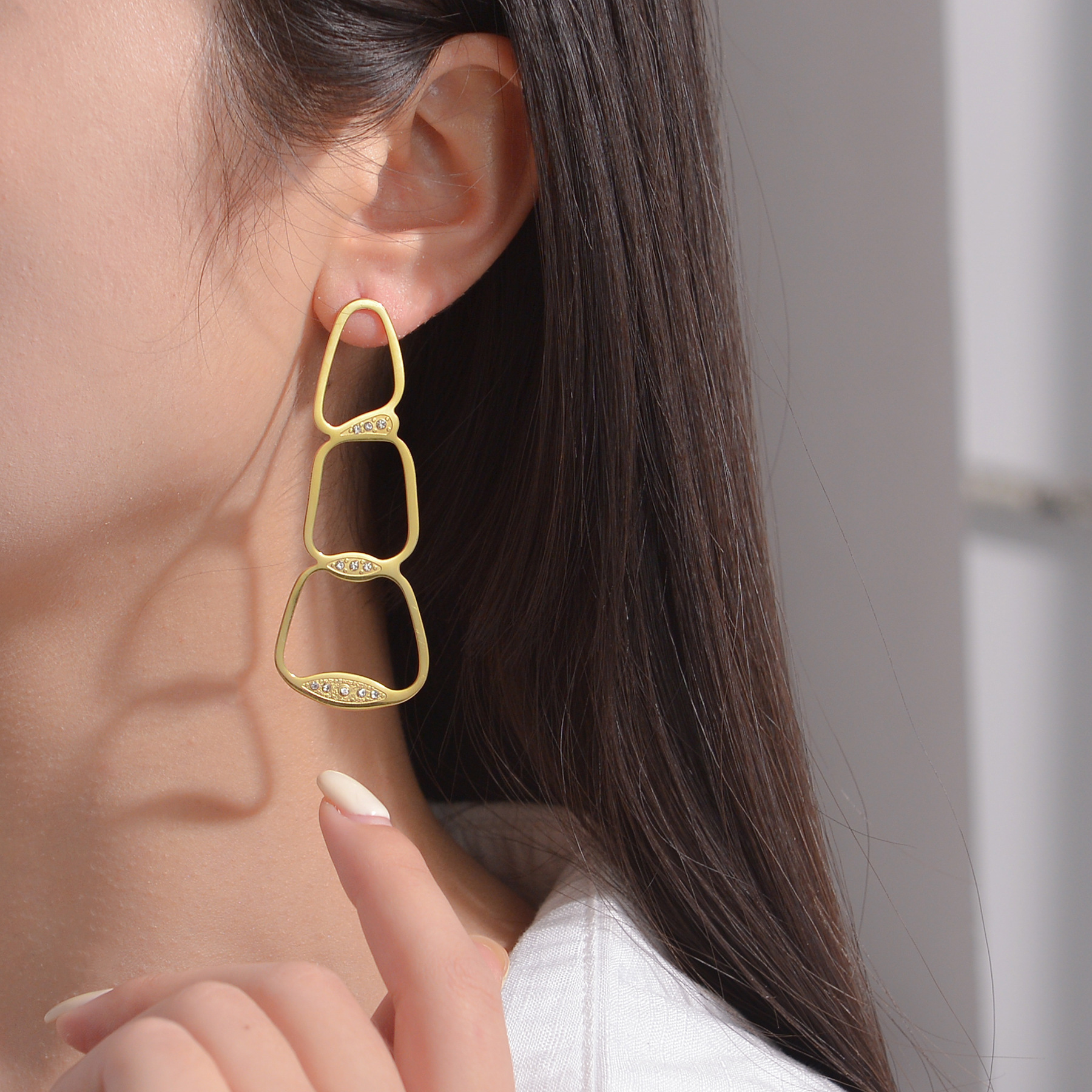 geometric long fashionable earrings stainless steel