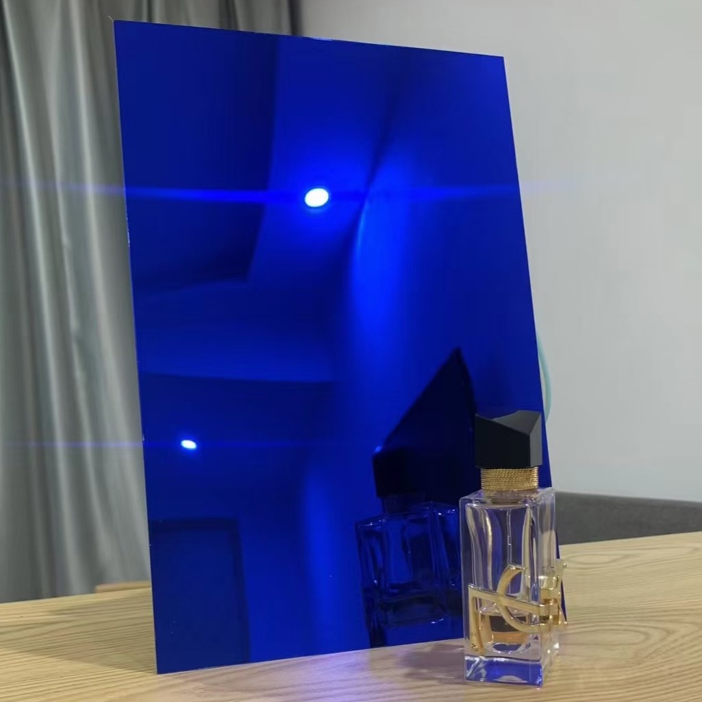 亚克力镜片加硬大张镜片加工镜面亚克力镜面板蓝色背胶亚克力镜子