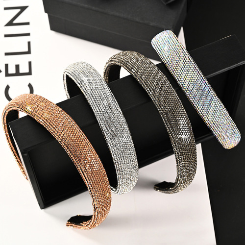 New glitter silver black rainbow leopard bling hair hoop diamond hoop contracted gemstones glitter stage performance dance hair accessories for women girls  wholesale