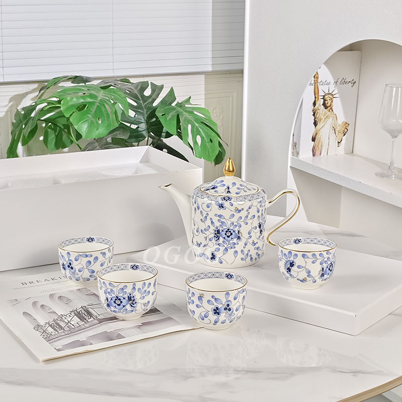欧格日本鸣家米兰骨瓷茶具套装中式青花茶壶茶杯精致复古送礼推荐