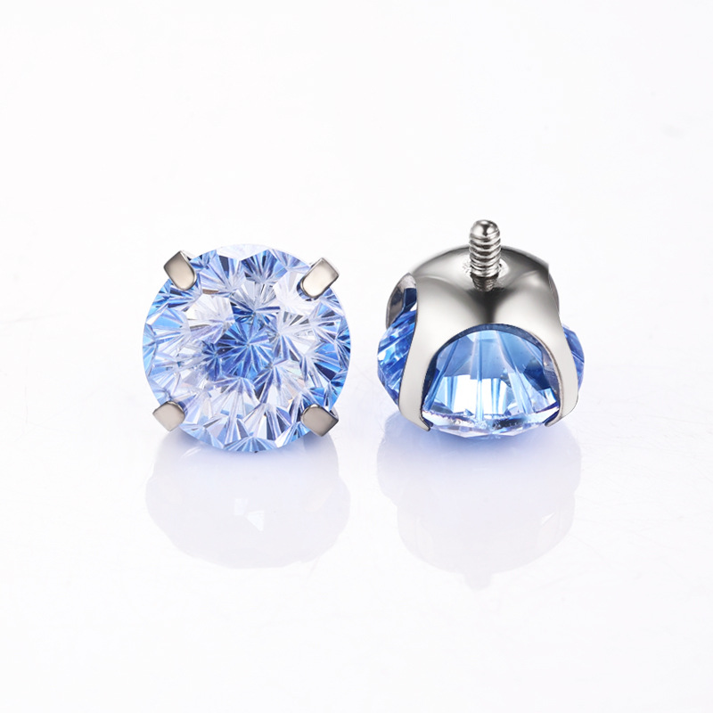 Zesen F136 Titanium Alloy Earring Bowl Bottom Gradient Fireworks Cut Round Bottom Heart Fireworks Zirconium G23 Titanium Earring Nail detail image 16